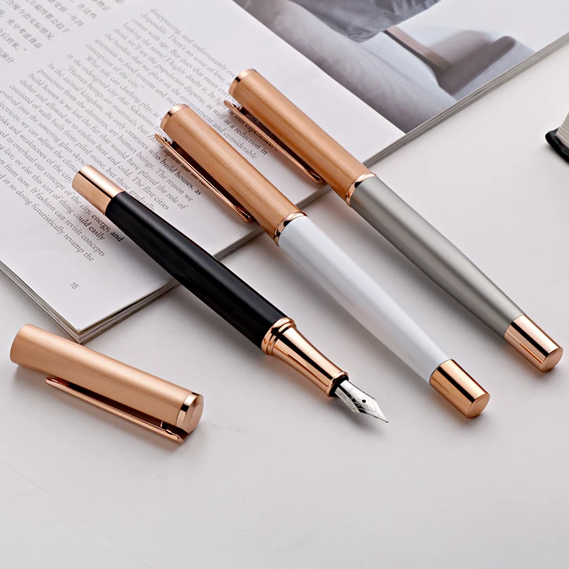 Hot selling Luxury Black Silver Color High Quality Brass Metal custom Fountain Pen set with Logo for gift