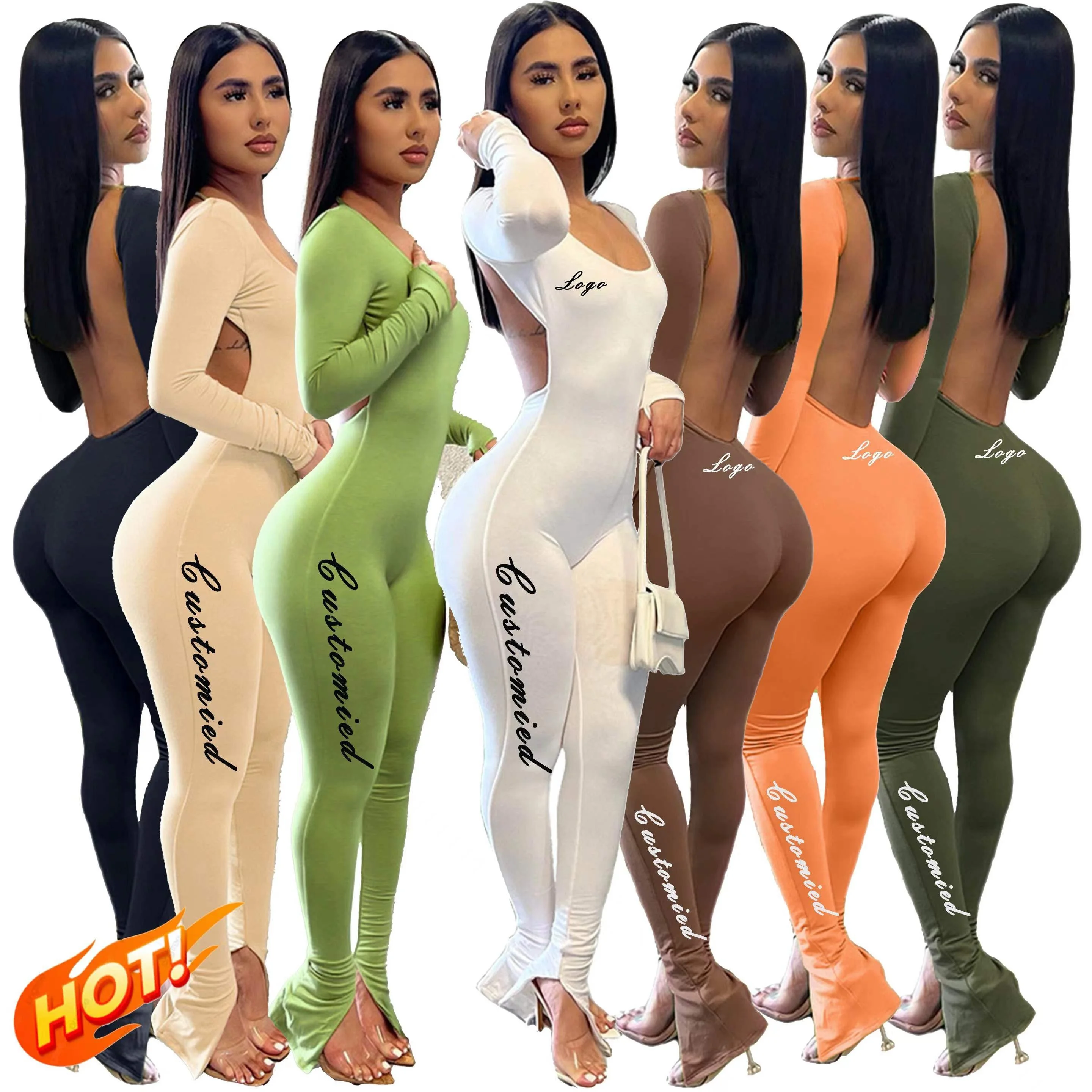 L71 2023 Wholesale Sexy Backless Solid Slit Small Flare One Piece Jumpsuit For Lady streetwear Rompers Women Jumpsuit