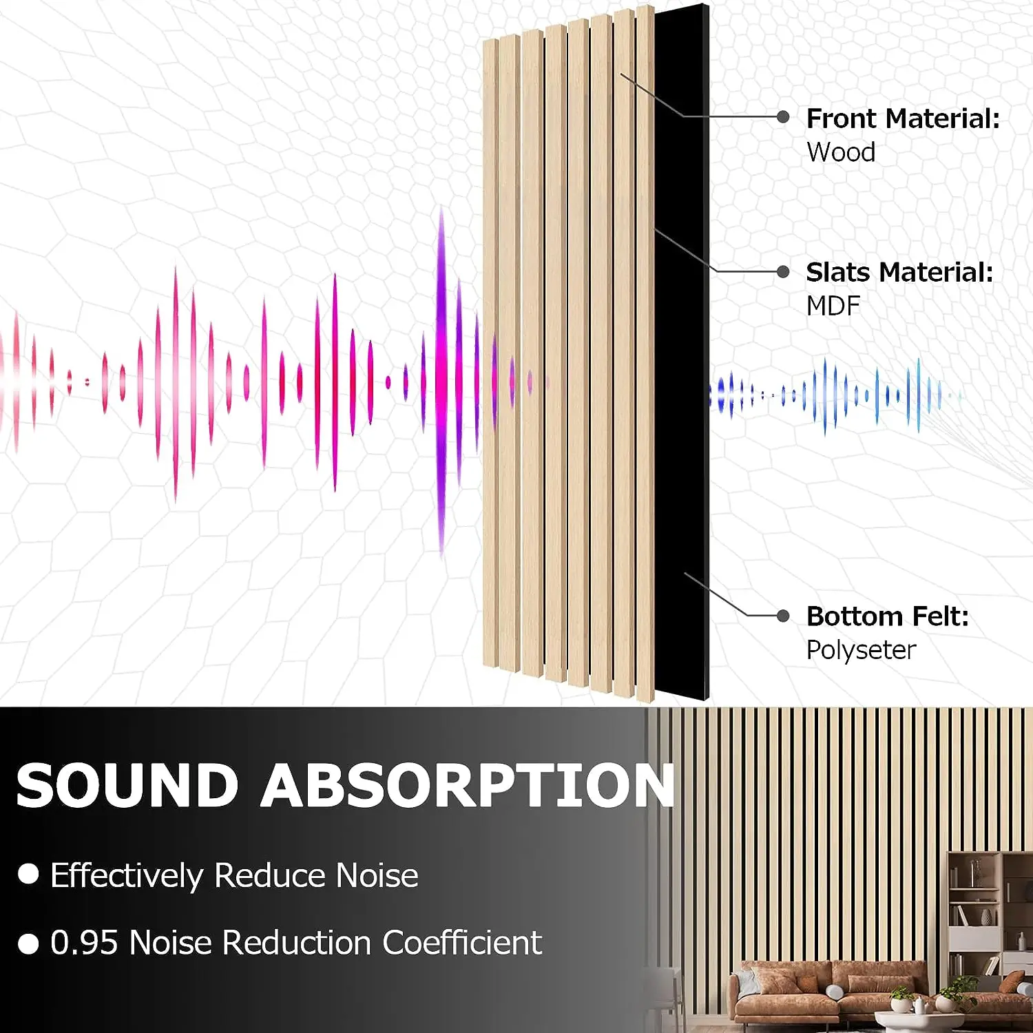 Wooden Veneer 3d PET MDF Composite Sound Proof Wooden Natural Oak Slat Acoustic-panels for Wall