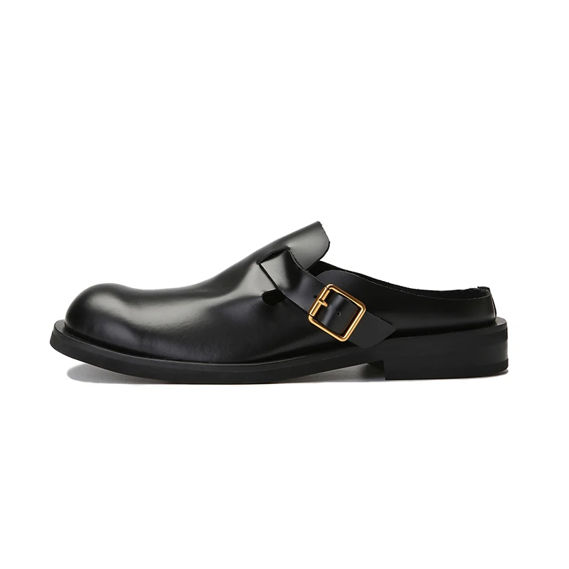 Cow Leather Summer Men Indoor Outdoor  Slippers Classic GENUINE LEATHER shoes