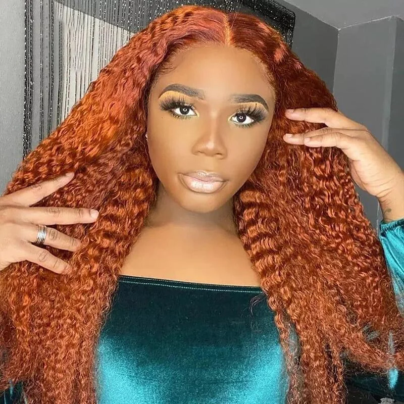 Hair 13*4 full frontal big lace area ginger orange color human hair 1 piece 26inch wig brazilian human hair water wave wig