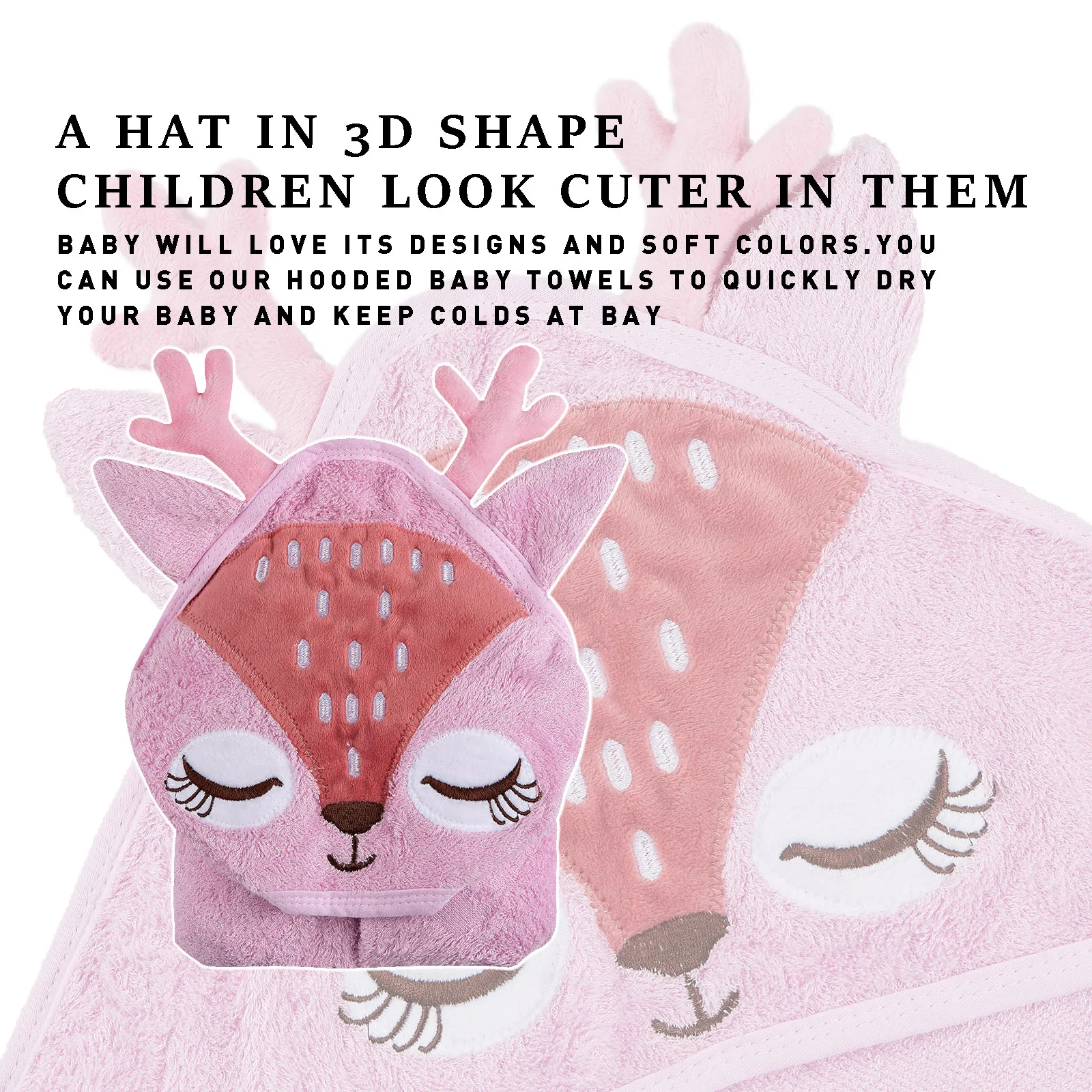 Hot Selling Premium Ultra Soft Absorbent Terry Pink Organic Bamboo Animal Baby Hooded Bath Towel for girls