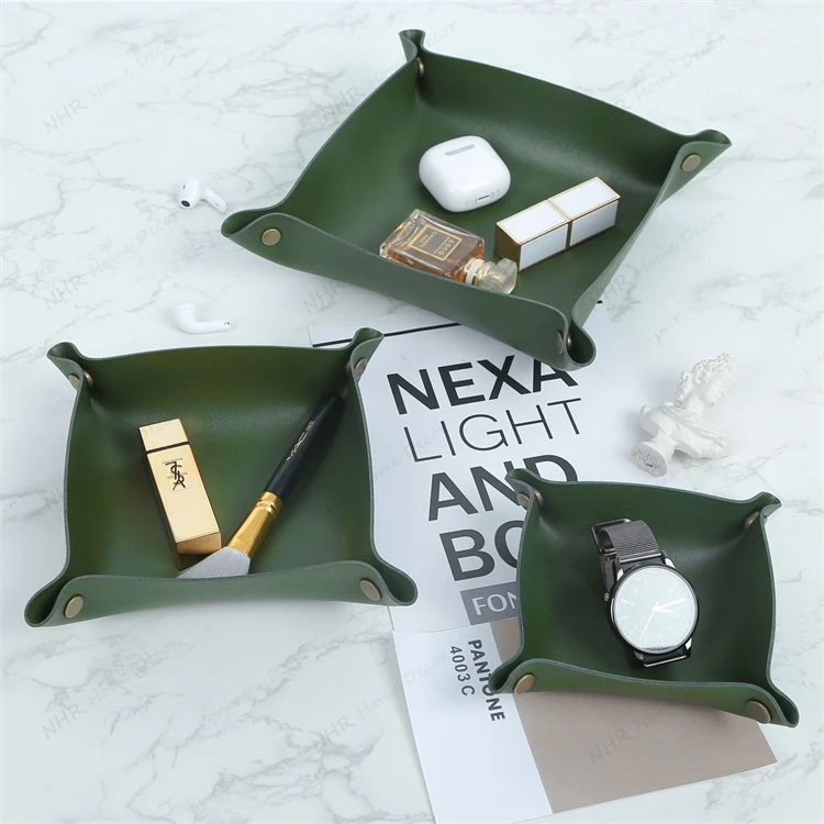 Valet Tray Home Jewelry Storage Basket Box Tray For Key Coin Foldable Leather  Change Phone Wallet