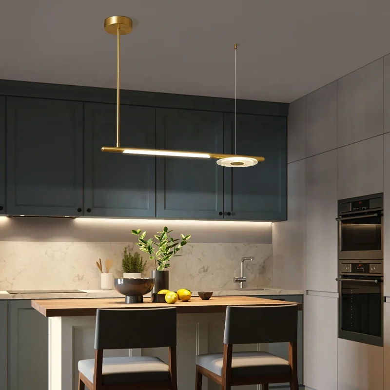 Modern LED Ceiling Chandelier Hanging Light Fixture, Brass LED Chandelier Dimmable LED Pendant Light for Dinning Room