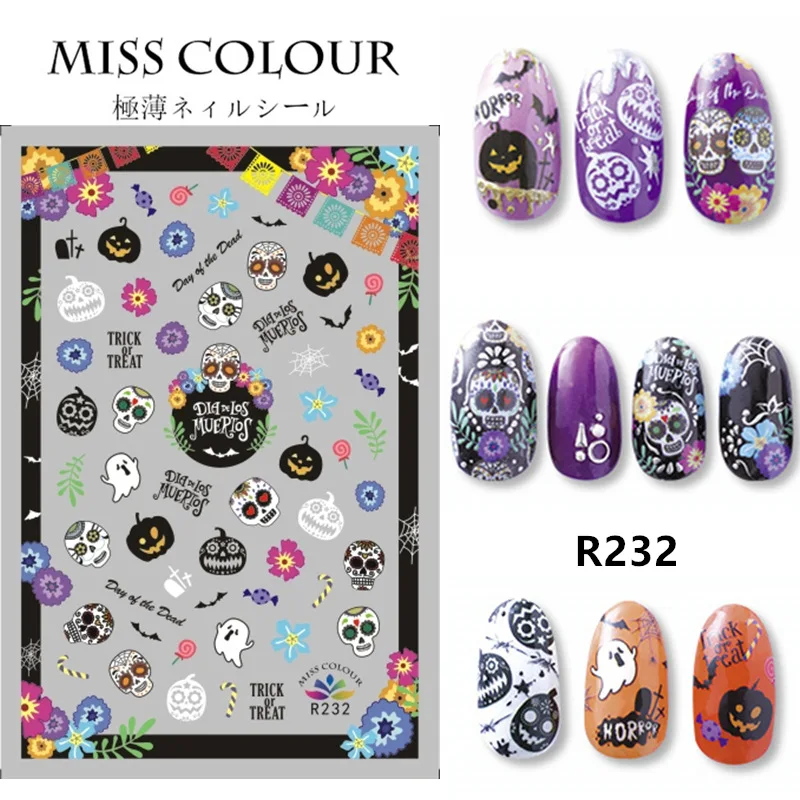 Halloween Dark Skull Nail Stickers More Designs Manicure Decoration Art 3D Nail Sticker Set