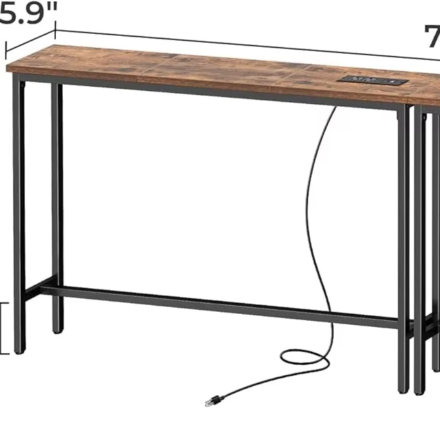 narrow console table with socket, behind sofa table, long entrance table with charging station, suitable for living room
