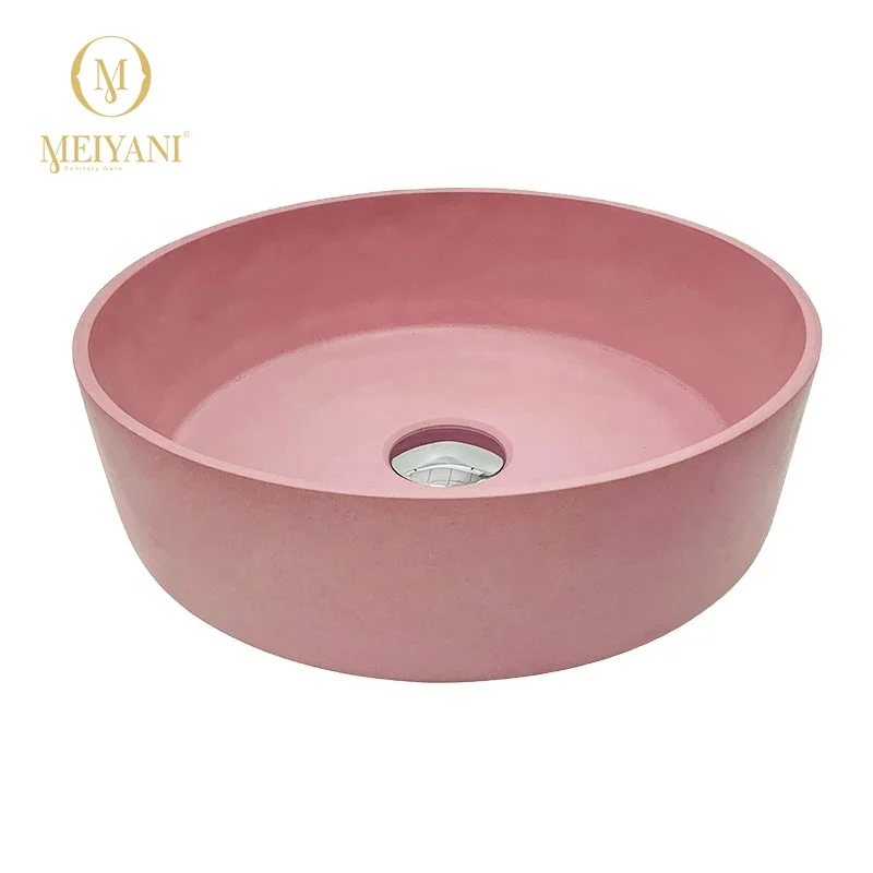 
MEIYANI Kast Above Counter Basin Hot Sale Round Shape Pink Concrete Wash Pink Cement Sink 