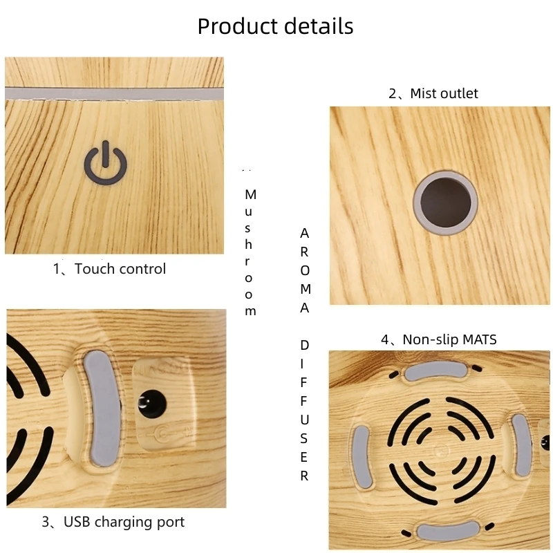 Factory Direct Small Mushroom Design 160ml Mini Portable Steam Aroma Diffuser Electric Ultrasonic Humificador De Aroma