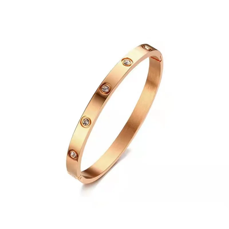 Love Friendship Bracelet Bangle Gold Rose Gold Silver Cubic Zirconia Stainless Steel Hinged Jewelry Crystal Bracelet Birthday Pr