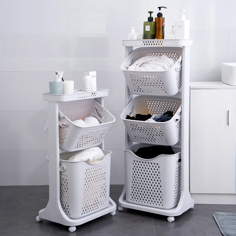 Multi-function Bathroom Organizer Plastic Rack Storage 3 Layers Wholesale Laundry Baskets For Clothes