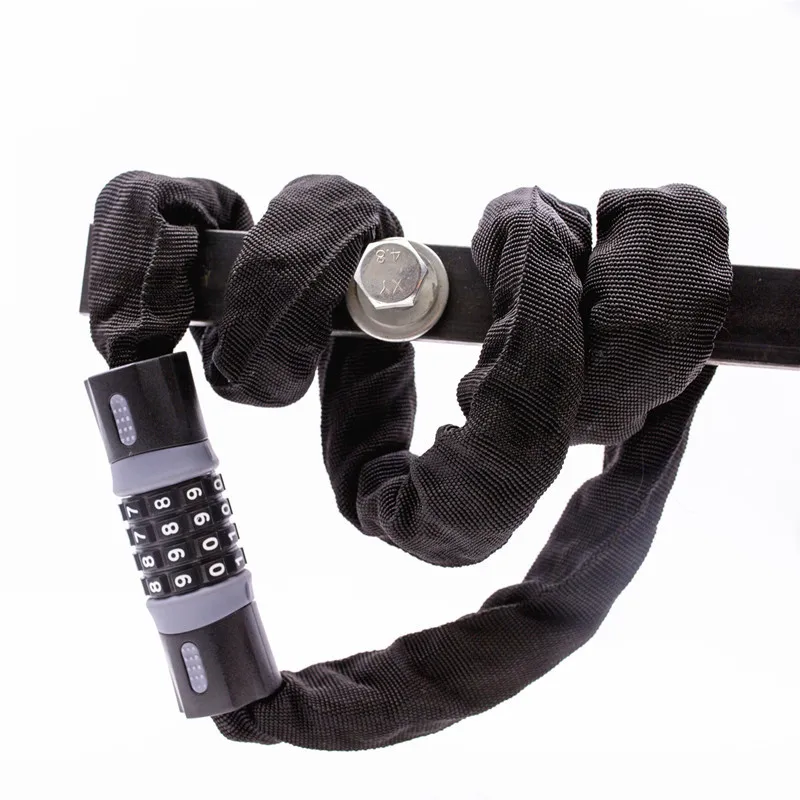 Bicycle/motorcycle code chain lock iron chain four digit codes safety lock with cloth cover OEM accepted