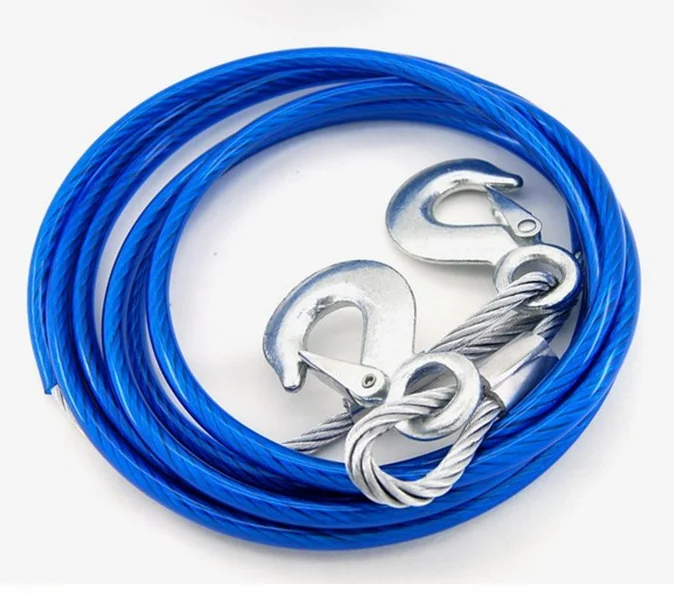 Car Emergency Towing Steel Wire Rope Tow Cable With Metal Hooks