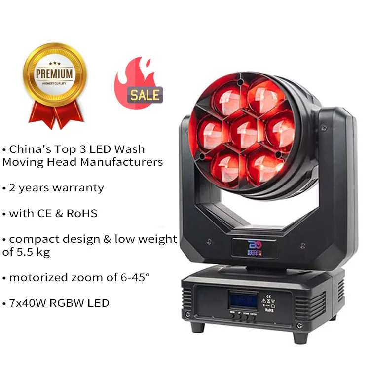 motorized zoom 7x40w RGBW 4 in 1 mini LED moving head wash beam effect smooth dimming stage lighting