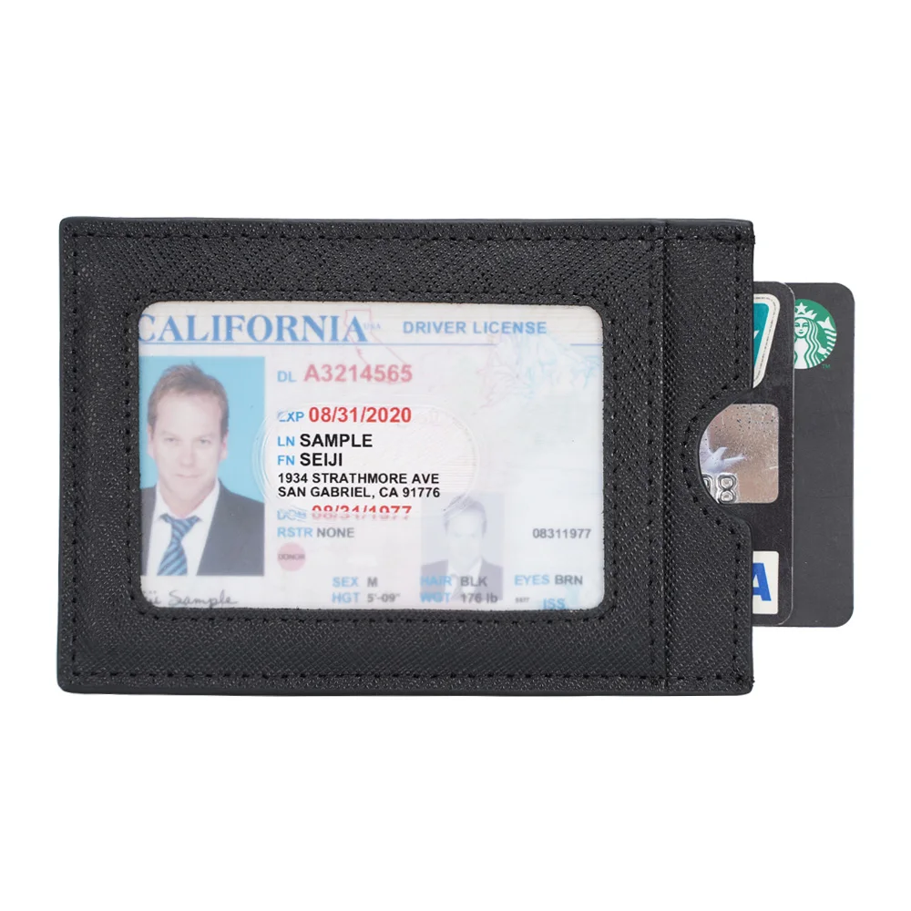 Free Sample New Arrival Custom Design Black Saffiano Leather Pull Tab Credit Card Holder Men Slim Front Pocket Card Wallet