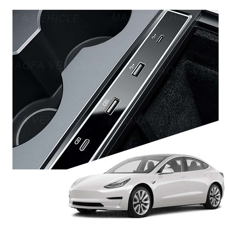 Car Interior Center Console Kit Accessories USB Hub with 4 in 1 ports For Tesla Model 3/Y 2021-2023