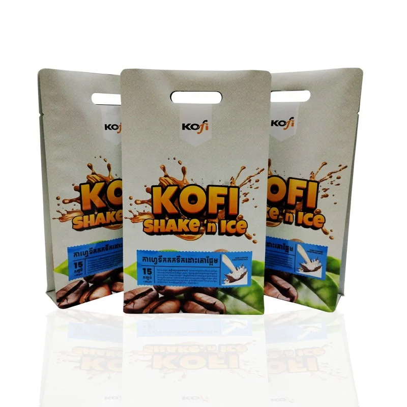 Food Grade Custom Coffee Pouch Packaging Bubble Tea Coffee Powder Packaging Pouches Stand Up Flat Bottom Pouch With Handle