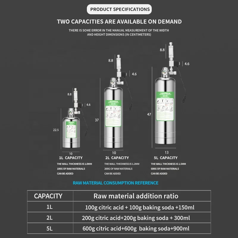 WYIN 0.3 Mpa Stainless steel Water grass tank CO2 generators 1L 2L 5L aquarium CO2 cylinder for Plant Tank CO2 supply
