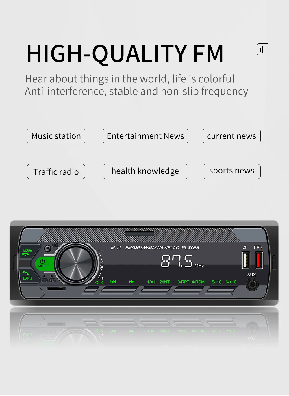 12V 1din Indash Hands-free Call APP Control Radio FM AM Receiver Car MP3 Radio Car DVD Music Playback Voice Assistant M11