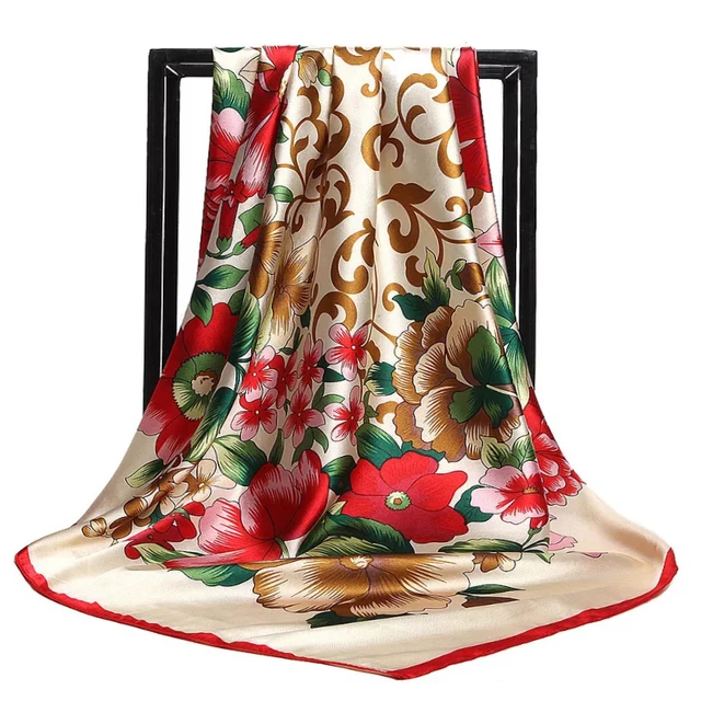 Customised Silk Scarf for Women Large Square Floral Digital Silk Scarf Printing