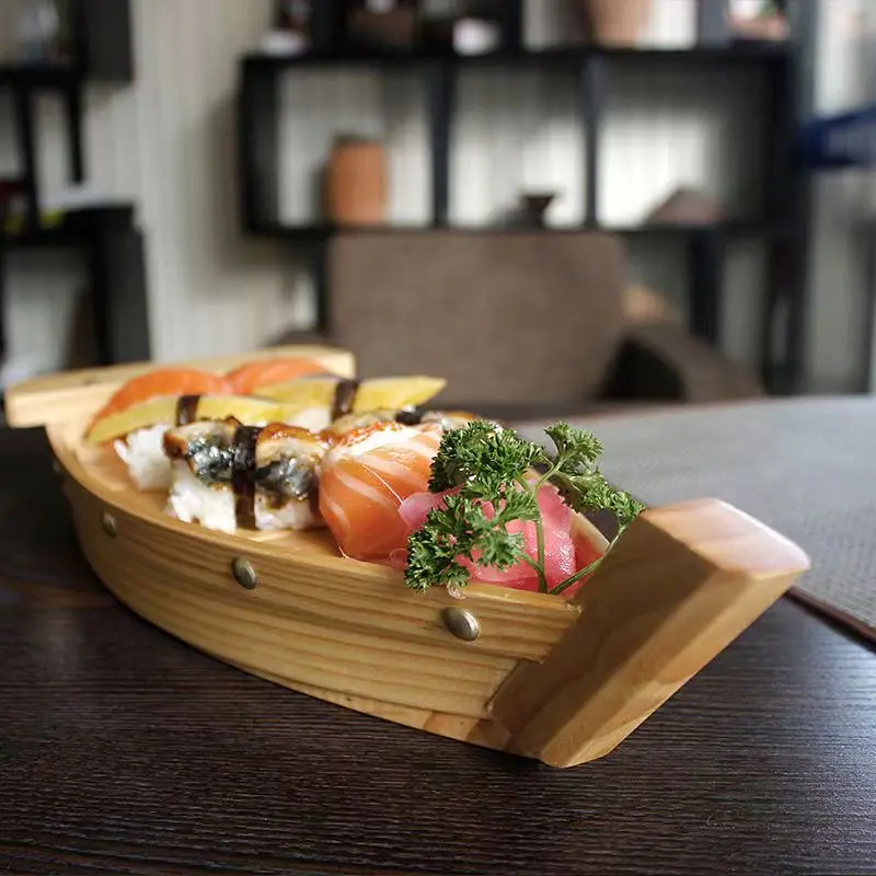 Hot sale popular Wooden Sushi Boat Serving Tray Boat Plate for Restaurant or Home