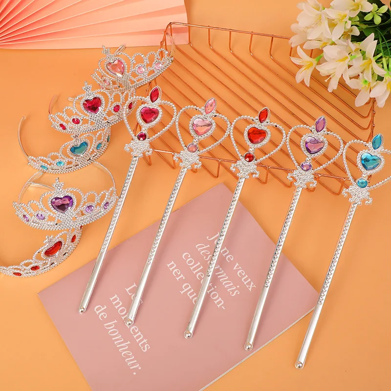 Girls Princess Dress up Accessories Princess Tiara Crown Magic Wand for Kids Party Princess Kids Crown Rhinestone Tiara