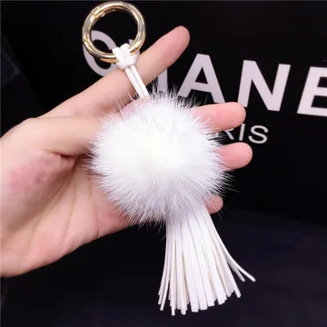 Cheap Furry Puff Ball Pink Fur Ball Heart Pom Pom Keychain For Women And Girls