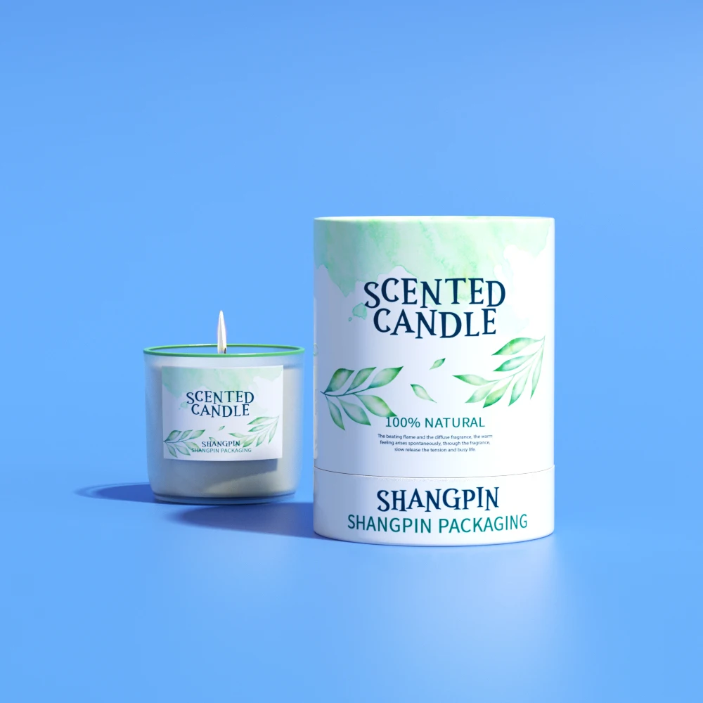 Customized Kraft Paper Cylinder Candle Paper Box Luxury Sponge Green Color Scented Candle Packaging Tube