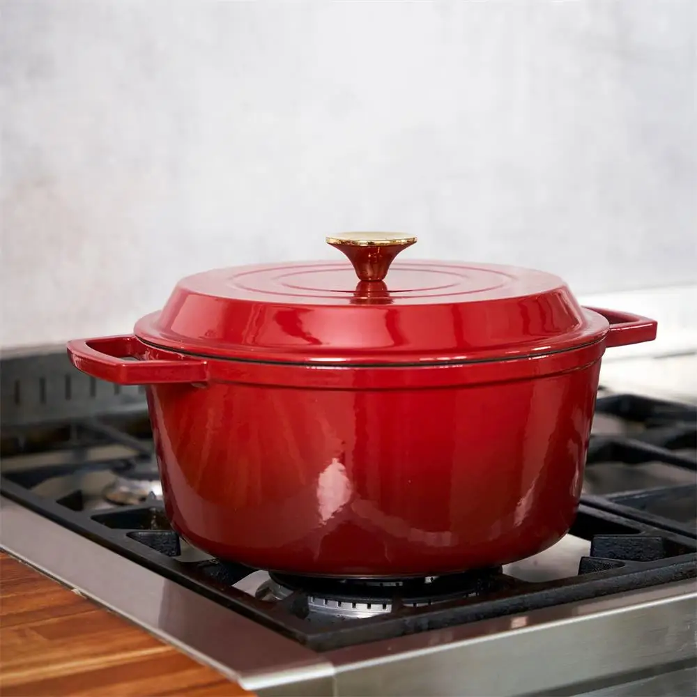 Bright Houseware 26cm Grey Casserole Non Stick Cooking Pot High Grade Enamel Coating Cast Iron Dutch Oven Kitchen Cooking Pot