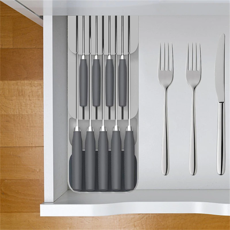 
New Arrival Knife Block Holder Double-layer Kitchen Drawer Knife Storage Organizer Tray Universal Knives Stand Organizer 