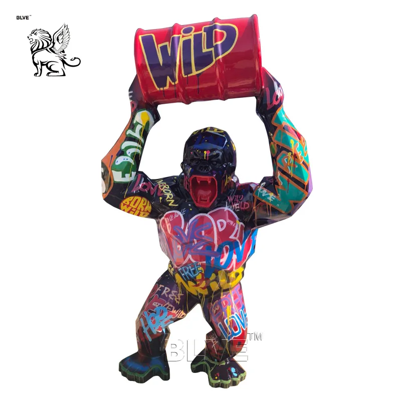 Современная Смола Искусство подарок Геометрия абстрактные красочные животные скульптуры Стекловолоконная полноразмерная статуя Gorilla