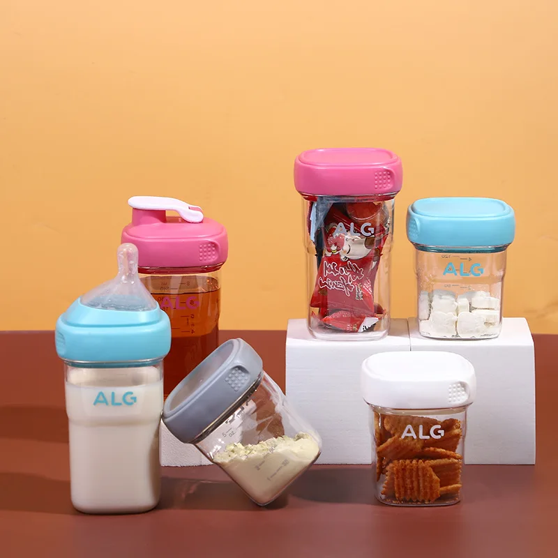 Portable multifunctional anti bloating wide caliber baby feeding bottle square baby food storage bottle