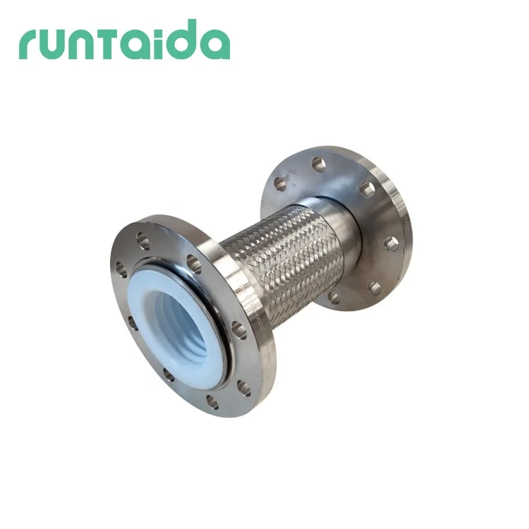 Customized DN150 ANSI lined PTFE corrugated stainless steel woven mesh with movable disc flange metal hose