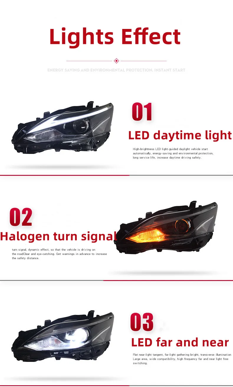 For Lexus CT200 2011-2017 Headlight Assembly Upgrade High Configuration LED Daytime Running Light Dual Lens Headlamp