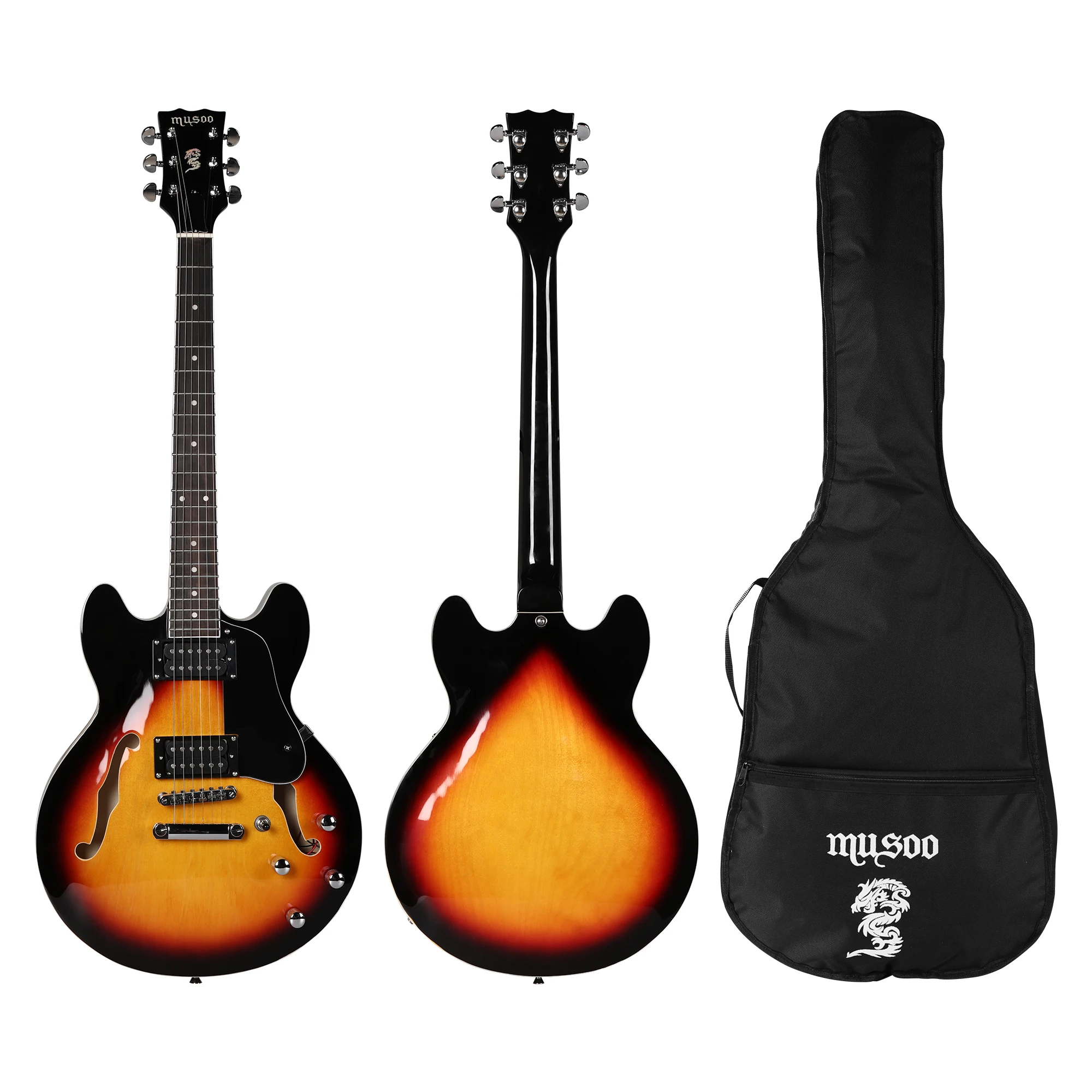Musoo small 335  jazz style semi-hollow travel electric guitar tobacco sunburst color custom left handed