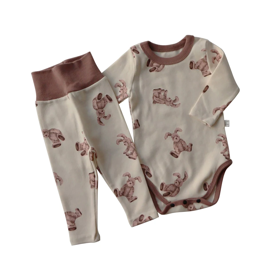 Сезон весна-осень, Детская Милая приталенная Домашняя одежда с мультяшным принтом, два комплекта детской хлопковой домашней одежды