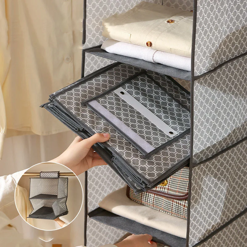 DS4100 Cloth Hanging Shelves with Pockets for Clothes Bags 10 Shelf Hat Rack Hanging Closet Organizer for Storage