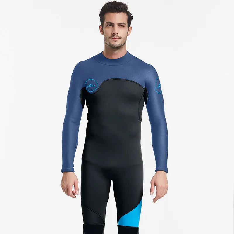 OEM customized LOGO 3mm One-Piece Spring Men Long-Sleeved Sunscreen Cold-Proof and Warm Jellyfish Swimsuit