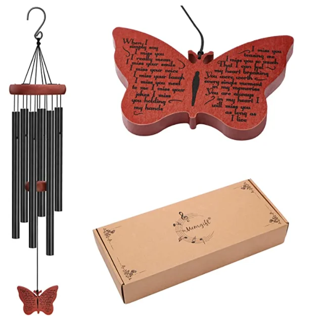 Memorial Gifts Sympathy for Outdoor Clearance Garden Yard Home Decor Keepsake Black Deep Tone Butterfly Wooden Windchimes