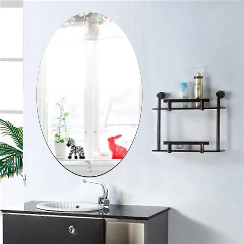 TOPMEILI Oval rectangular acrylic bathroom mirror sticker living room bedroom home decoration wall mirror sticker