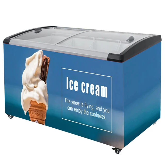 Good Quality Display Mini Deep Led Lights Refrigerator Curved Sliding Door Ice Cream Showcase Freezer