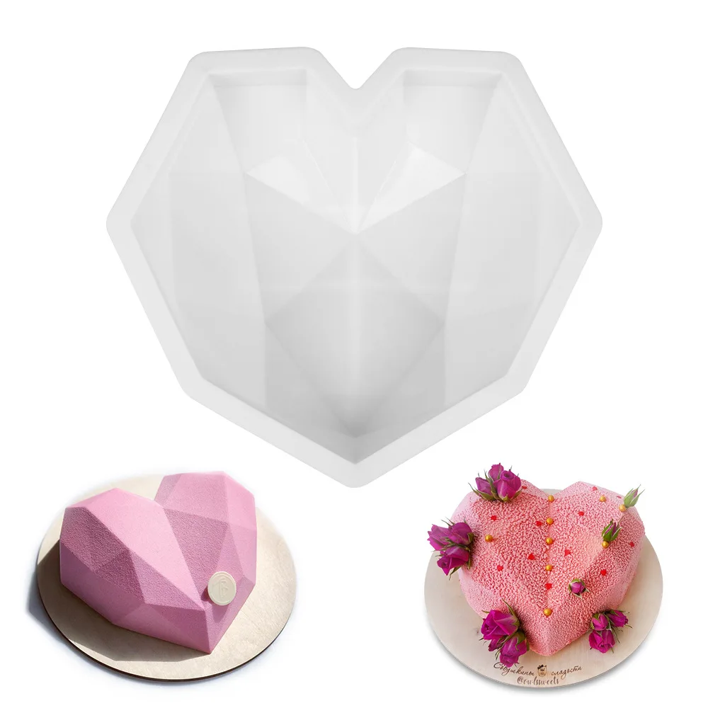 Stock diamond heart shape mousse cake silicone mold 3D decorating French dessert baking molds