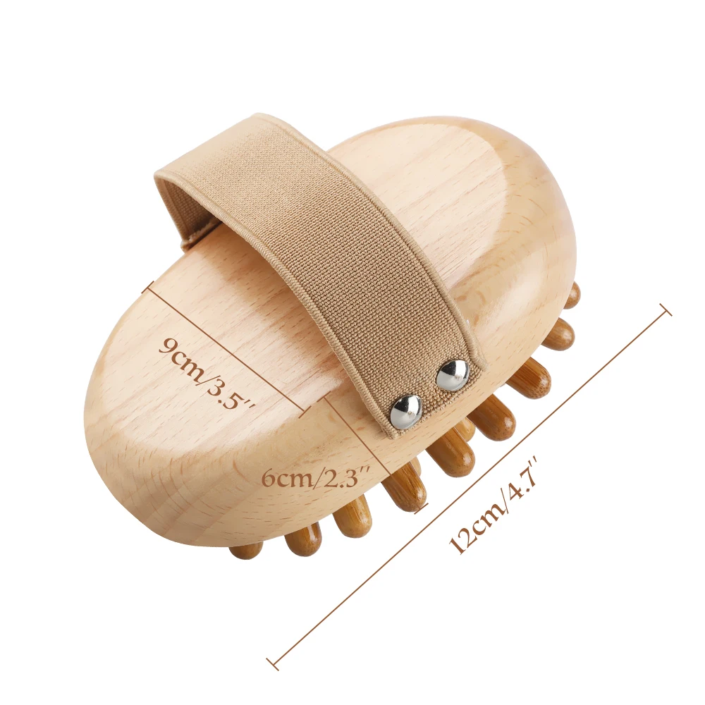 Round Exfoliating Natural Scalp Head Massager Wooden HandHeld Anti Cellulite Reduction Massager Body Brush Wood