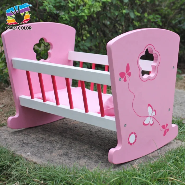Toy Ready To Ship pink wooden baby doll crib for 18 inch dolls W06B052