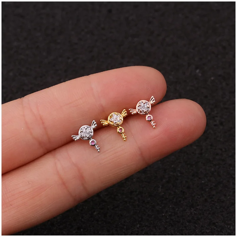  Silver Rose Gold Curved Stainless Steel Bar Ear Piercing Jewelry Flower Crown Tragus Daith Earrings