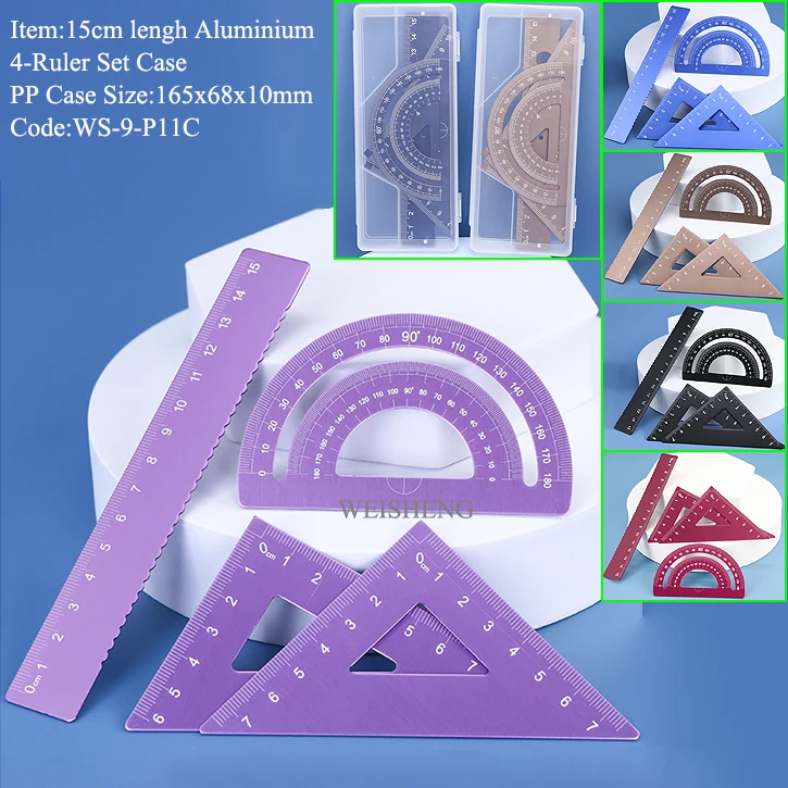 WEISHENG Geometry Mathematical Set School Ruler And Compass Set Stationary Aluminum Geometry Set Geometric Box For School