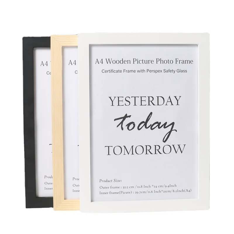 A4 Picture Frame Wood with Shatter Resistant Glass - Horizontal and Vertical Formats for Wall and Tabletop