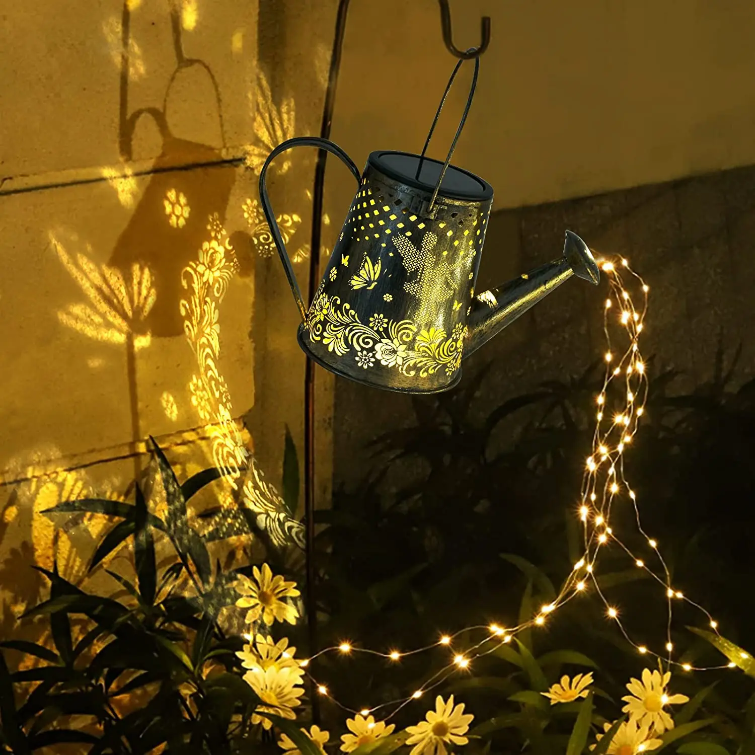 Metal Solar Watering Can Lights Garden Hanging Lanterns Warm White LED Waterproof Landscape Lighting
