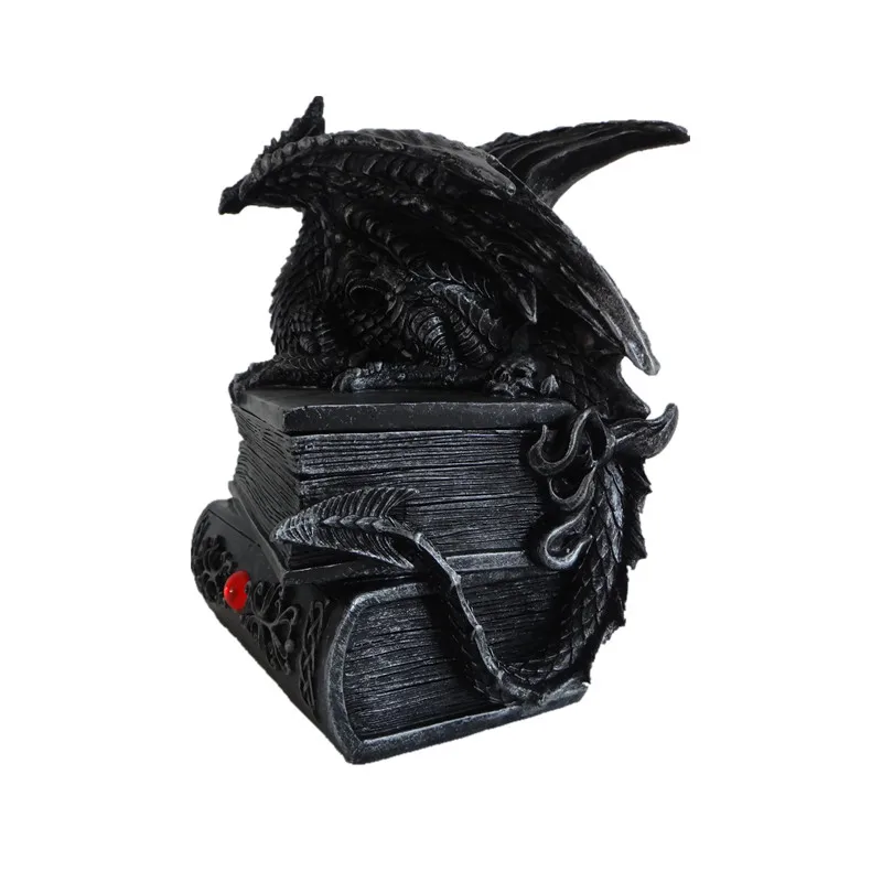 
Mythical Guardian Dragon Trinket Box Statue with Hidden Book Storage Compartment Gothic Home Decor Jewelry Boxes Magical Fantasy 