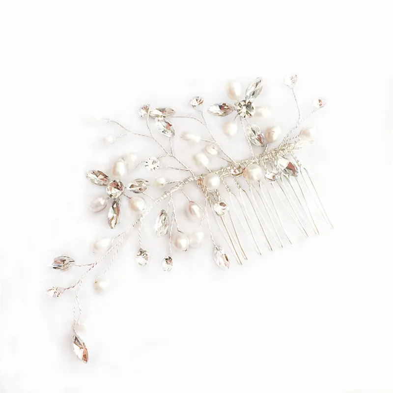 RE3839 Fresh water pearl bridal hair comb handmade rhinestone flower wedding hair piece hair barrette