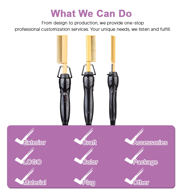 Flat Iron Private Label Fast Curling Comb Hair Straightener Brush  Electric Hot Comb